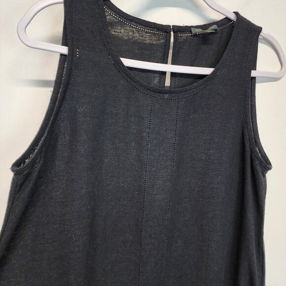 For Cynthia Black Linen Blend Dress Size M Sleeveless Asymmetric Hem Coastal - Picture 7 of 12